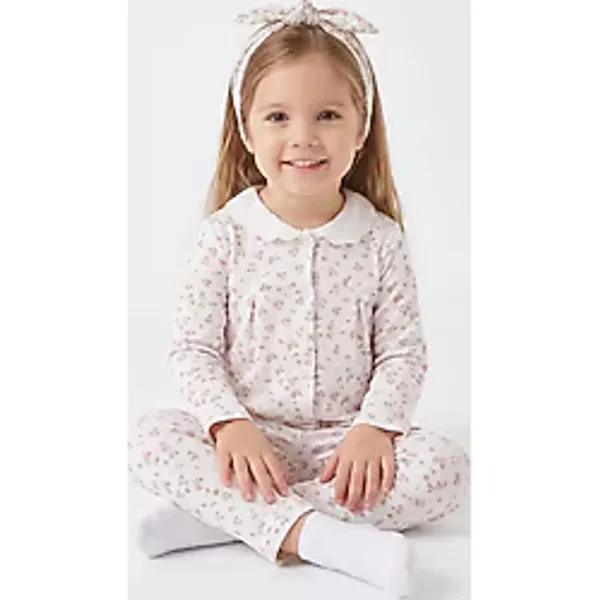 HelloBaby Kız Bebek Pijama Takımı Çiçek Baskılı Düğmeli Bebe Yaka Long Sleeve Reçme