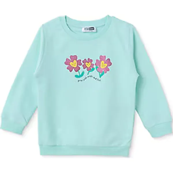 HelloBaby Kız Bebek Sweatshirt Çiçek Baskılı Bisiklet Yaka Uzun Kol 1-2 Yaş