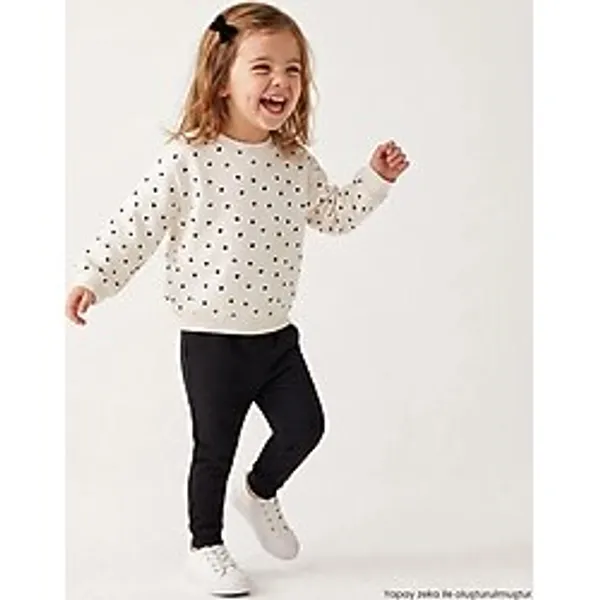 HelloBaby Kız Bebek Sweatshirt-Tayt Kalp Baskılı Bisiklet Yaka Uzun Kol Reçme 4 - 5 Yaş
