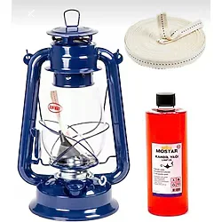 Helsinki Mavi Dekoratif/nostalji Mavi Gemici Feneri Gaz Lambası 400 ml Kandil Yağı 1 mt Fitil - Mavi 1