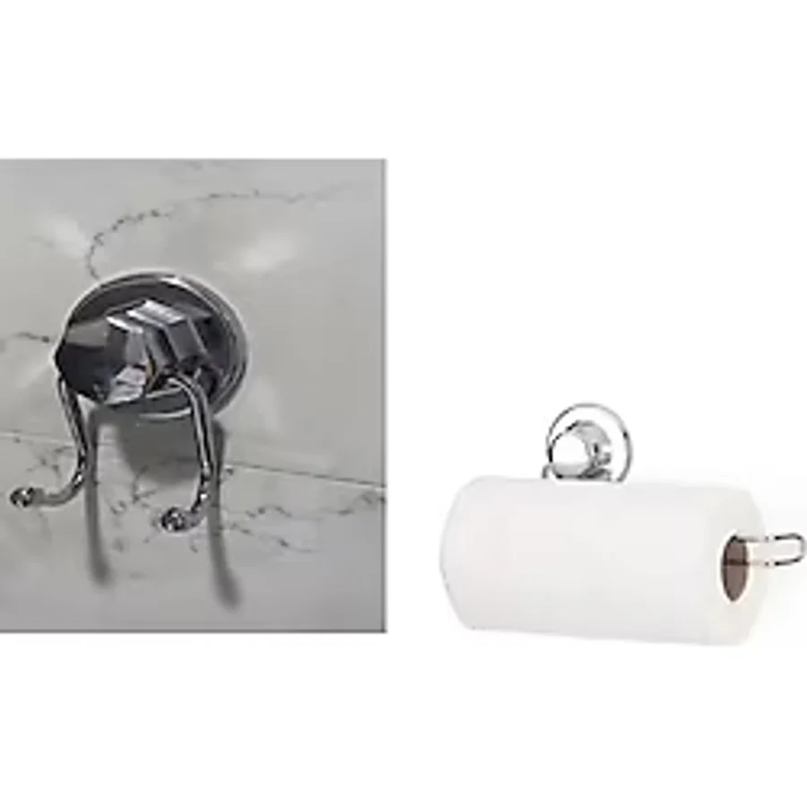 Hem Vakumlu Hem Vidalı Banyo Aksesuarı 2 li Set Kağıt Havluluk + Havlu Askısı Krom