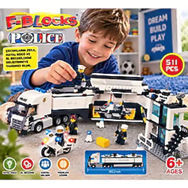 Hepsilazım Oyuncak 511 Parça City Blok Polis Karakolu Tır Figürlü ve Motorlu Yapı Modeli LEGO Set