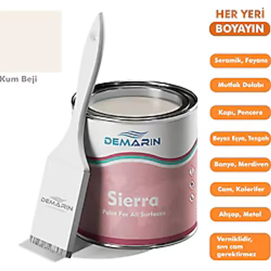 Her Şeyi Boyayabilen Demarin Sierra Tek Bileşen Fayans, Tezgah, Seramik, Mobilya, Zemin Boyası - 1 Kg - Kum Beji