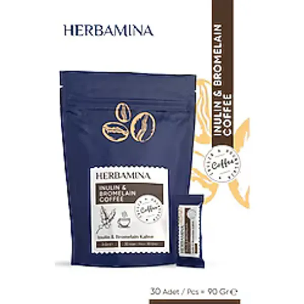 Herbamina Inulın & Bromelaın Coffee 3GRX30 - 90 GR Yumuşak Lezzetli Granül Kahve - 1 Paket