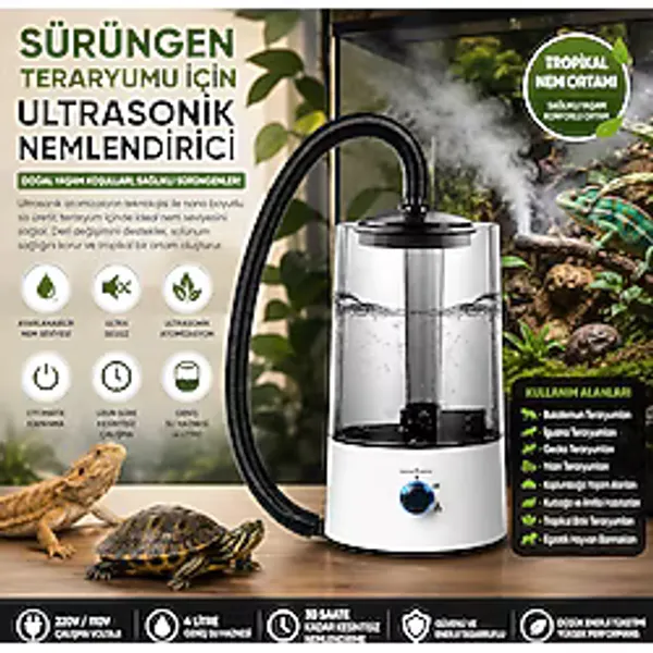 Herşeyburdamoda Sürüngen Teraryumu Nemlendirici Sis Makinesi - Ultrasonik Otomatik Buhar Üretici Bukalemun, İguana
