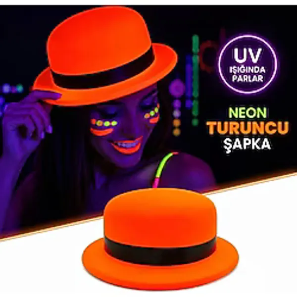 Herşeytrend Neon Turuncu Uv Parti Şapkası Plastik