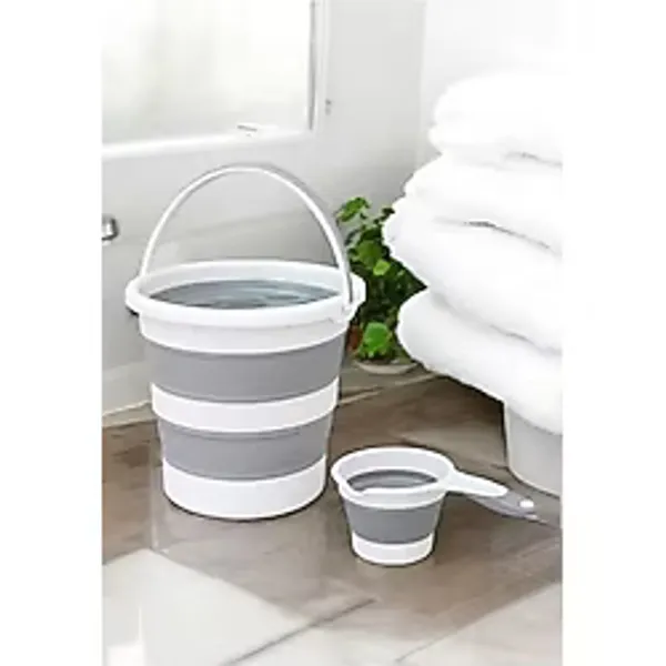 Herza House Katlanır Katlanabilir Kova Ve Maşrapa Takım - Yerli Üretim Beyaz - Gri Tek Ebat