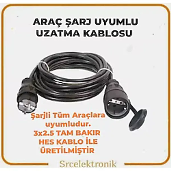Hes Kablo Elektrikli Araç Şarj İçin 25 Metre Uzatma Kablosu 3x2.5 Tam Bakır Hes Kablolu Seyyar.