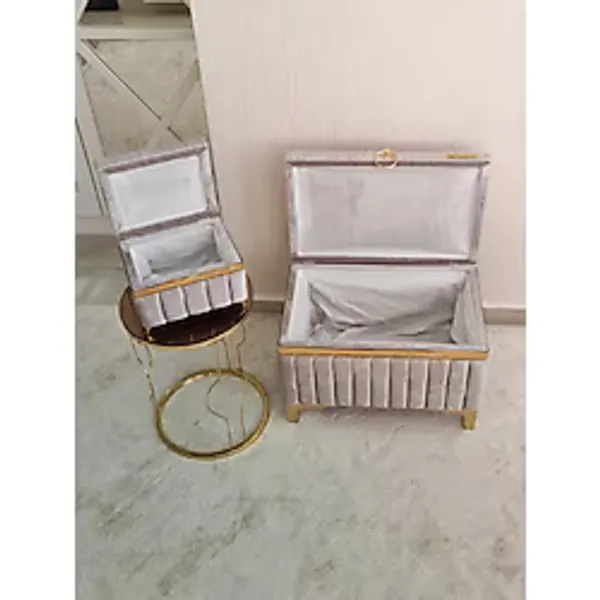 Heskar Home Gri Renk Altın Şeritli Modern 2 Li Gelin Çeyiz Sandığı