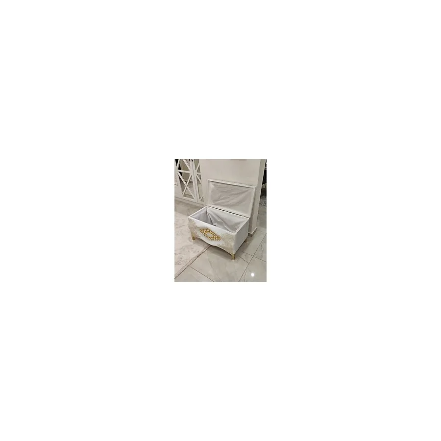 Heskar Home Tek Parça Krem Renk Aynalı ve Özel Güpürlü Modern Gelin Çeyiz Sandığı