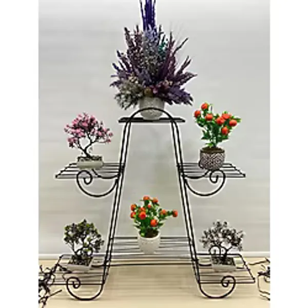Heticaret Metal Ferforje Oval Çiçeklik Saksılık Bahçe 80X83 cm - Siyah