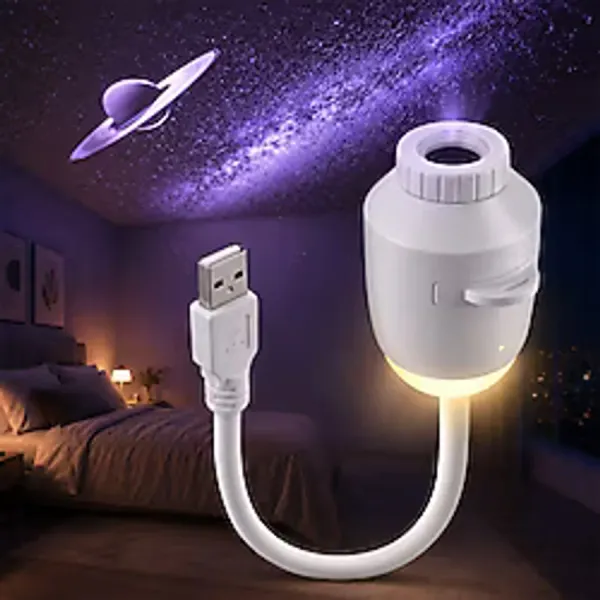 Hevolt USB Galaksi Projektör 2'si 1 Arada - LED Gece Lambası - 360° Ayarlanabilir 3 Değiştirilebilir Filmli LED Projektör - Yatak Odası, Çocuk Odası & Araç İçi Ambiyans Işık