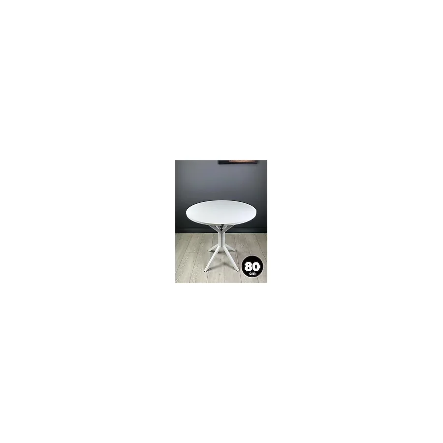 hey Saray Beyaz Yuvarlak Mutfak Yemek Masası Balkon Masası Metal Beyaz Ayak 80 Cm