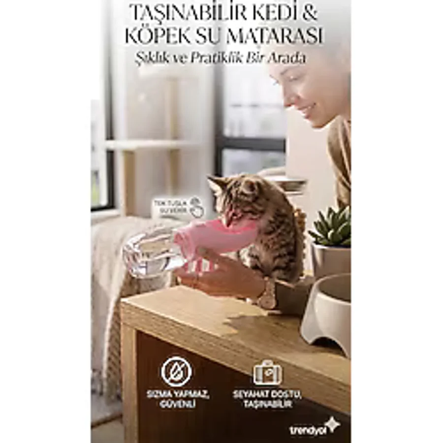 HGROUP Butonlu Taşınabilir Kedi Köpek Su Kabı 350 ml - Sızdırmaz Seyahat Tipi Evcil Hayvan Suluk Matarası