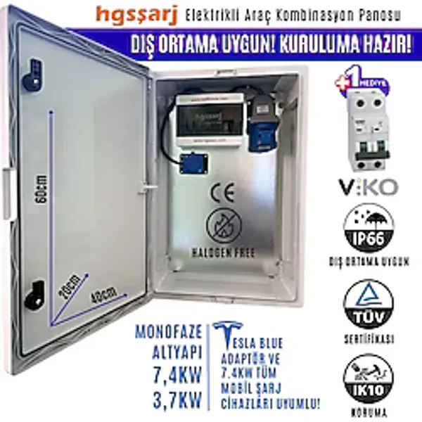 Hgsşarj "BluePan" 7,4kW Elektrikli Araç Kombinasyon Panosu, 3x32A VIKO Sigorta Grubu