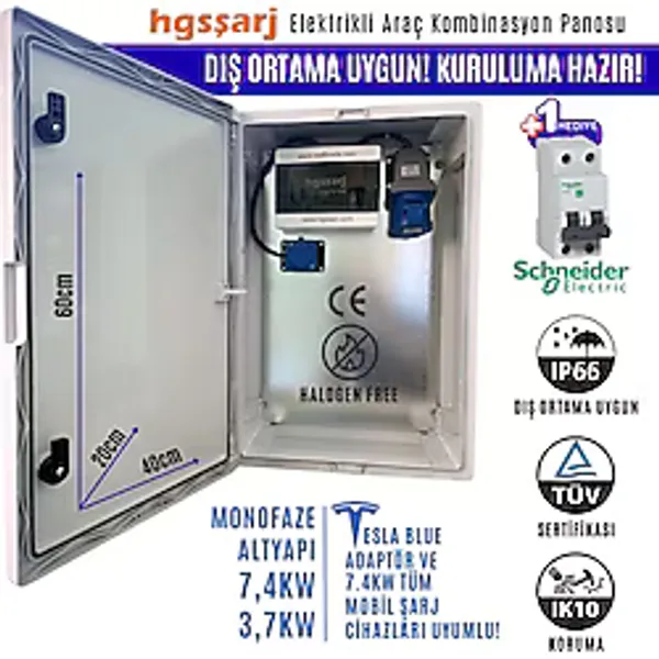 Hgsşarj "BluePan" 7,4kW Elektrikli Araç Kombinasyon Panosu Sch neider Sigorta Grubu
