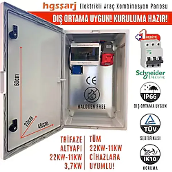 Hgsşarj "RedPan" 22kW Elektrikli Araç Kombinasyon Panosu Sch neider Sigorta Grubu