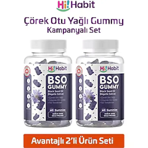 Hi Habit Çörek Otu Yağlı Gummy 2'Li Set - D3 Ve Çinko Içeren Vegan Yumuşak Şekerleme (60 Günlük)