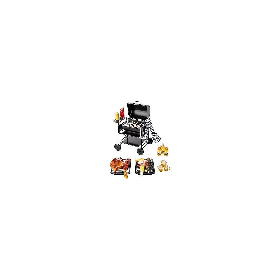 Hiawbon Mini ev minyatür kare barbekü ızgara fırın heykelcik bahçe pişirme aracı mutfak aksesuarları dekorasyon sahte barbekü gıda gerçekçi içecek bira modelleri 1/12,1/6 minyatür DIY dekorasyon
