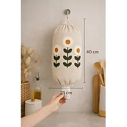 Hig Store Punch Panç Poşetlik Nakışlı - Poşet Düzenleyici - Poşet Organizeri 1 Adet 40X25 cm - Ahşap - Beyaz - 40 x 25