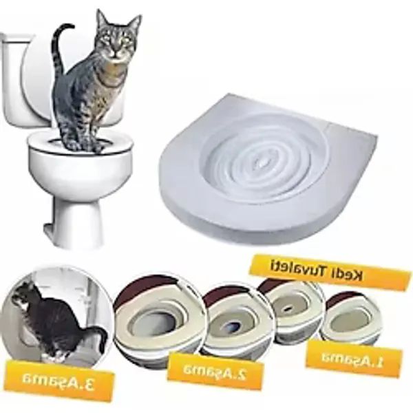 Hijyenik Kedi Tuvalet Eğitim Seti - Klozet Alıştırma Kapağı Ve Kum Kabı