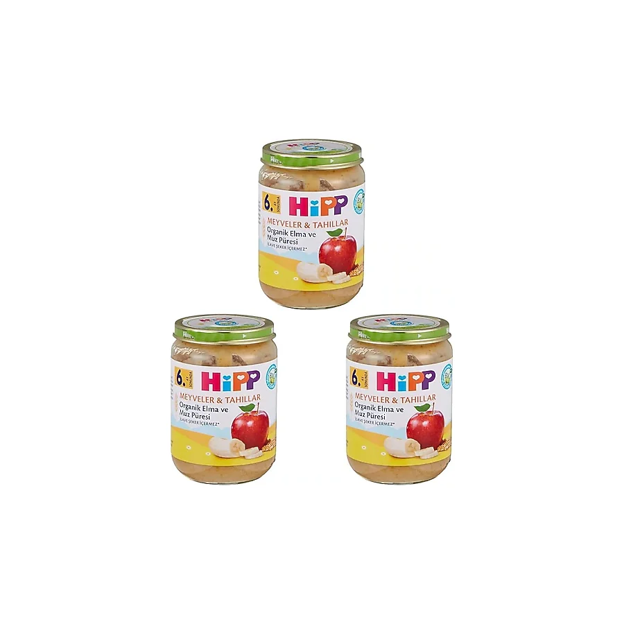 Hipp Organik Elma ve Muz Püresi Kavanoz Maması 190 gr 3 Adet