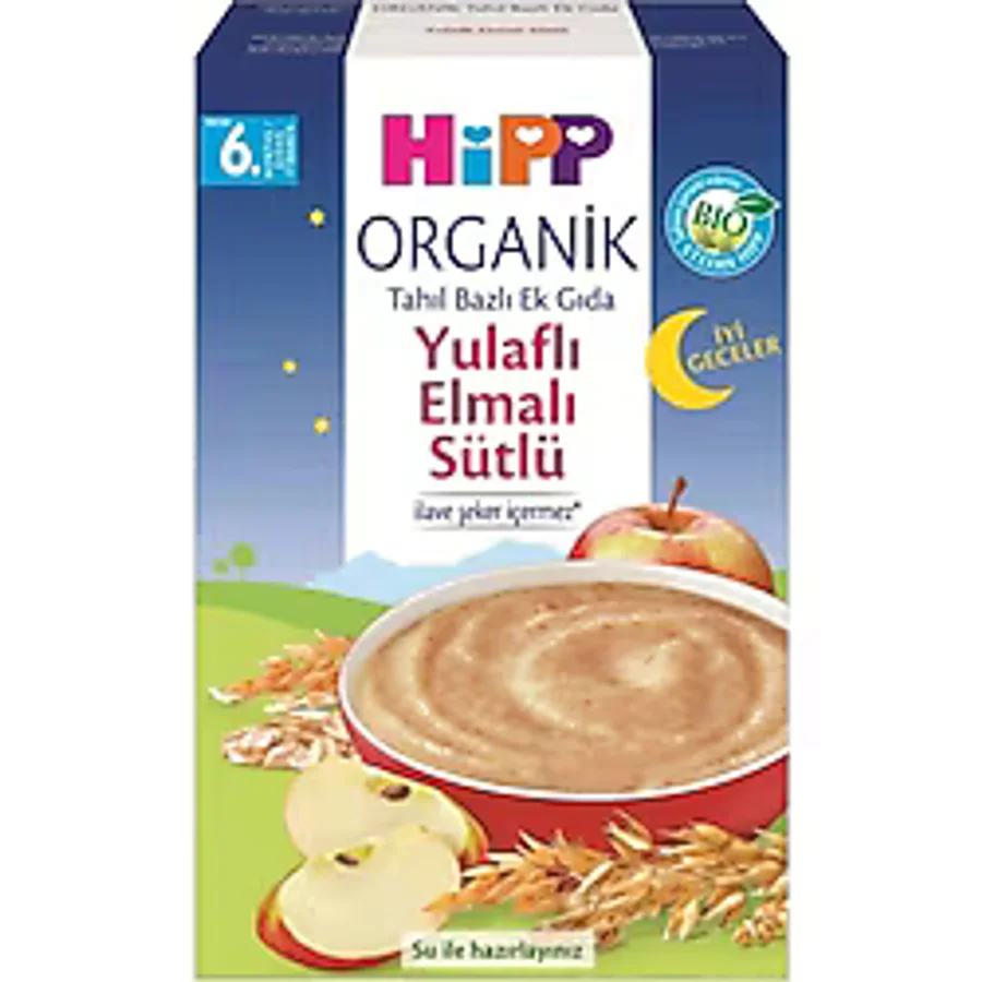 Hipp Organik İyi Geceler Sütlü Yulaflı Elmalı Tahıl Bazlı Ek Gıda 250 gr 6 Adet