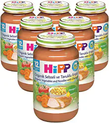 Hipp Organik Sebzeli ve Tavuklu Erişte Kavanoz Maması 220 gr 6 Adet