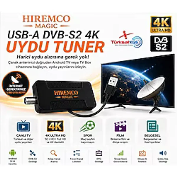 Hiremco Magic USB-A DVB-S2 4K Uydu Tuner