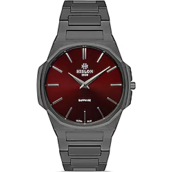 Hislon Classic CL127N-14SN Çelik Kordon Füme-Kırmızı Erkek Kol Saati