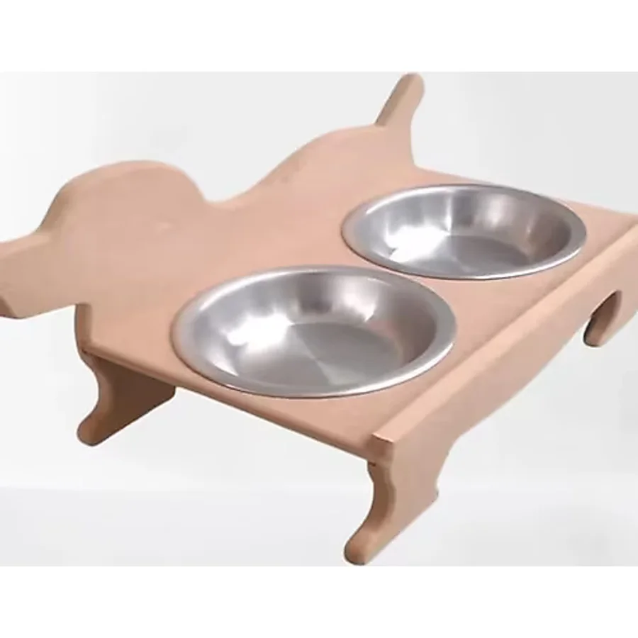 Hobi ADN 90370 Köpek Mama Ve Su Kabı Seti Ahşap HAM MDF Paslanmaz Tabak El Yapım