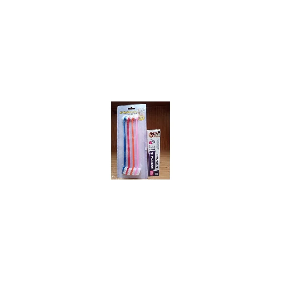 Hobi Toothpaste Kedi ve Köpekler İçin Diş Macunu 100 Gr+4'lü Diş Fırça Seti - Beyaz