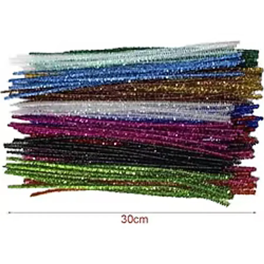 Hobialem 200 Adet Simli Şönil Seti, Renkli Tüylü Tel, 30 Cm Peluş Çubuklar