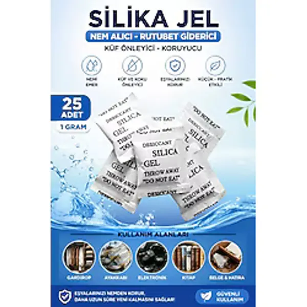 Hobialem 25 Adet 1 gr Silika Jel Nem Alıcı Paket Rutubet Giderici Küf Önleyici Desikant