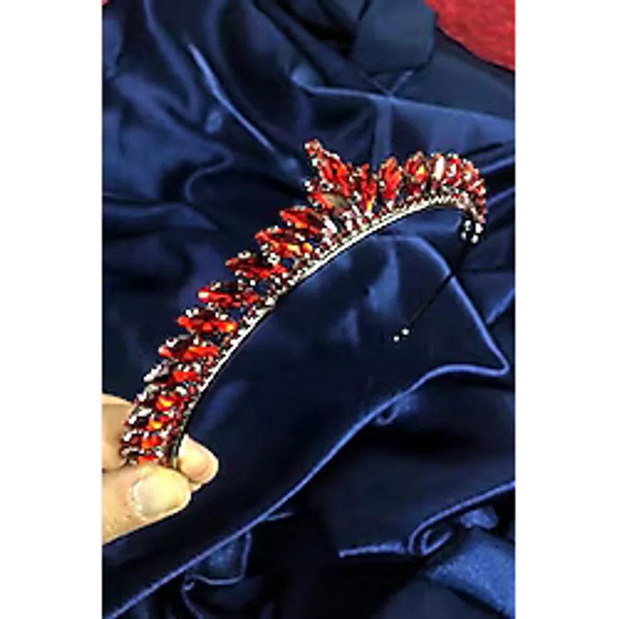 Hobigram Kırmızı İnce Mekik Taşlı Gelin Kına Tacı