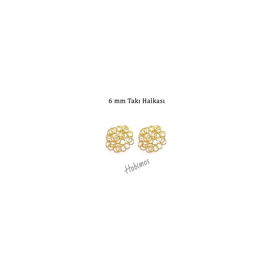 Hobimos 100 Adet 6 mm Takı Halkası Gold Renk- Montaj Halkası - Yuvarlak Tel Halka