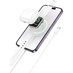 HOCO CW50 15W AirPods + Apple Watch+iPhone 3in1 Kablosuz Manyetik Hızlı Şarj Aleti-(5775)