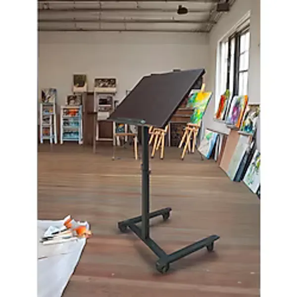 hodbehod Eğim ve Yerden Yükseklik Ayarlı Tekerli Resim Ressam Tuval Sehpası Masası
