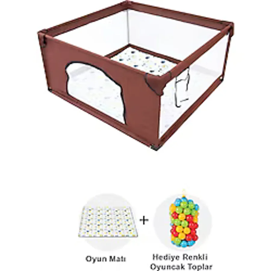 Hoffie Premio Keten Güvenli Bebek Ve Çocuk Oyun Alanı Oyun Parkı 120x120 Oyun Matı Ve Topları
