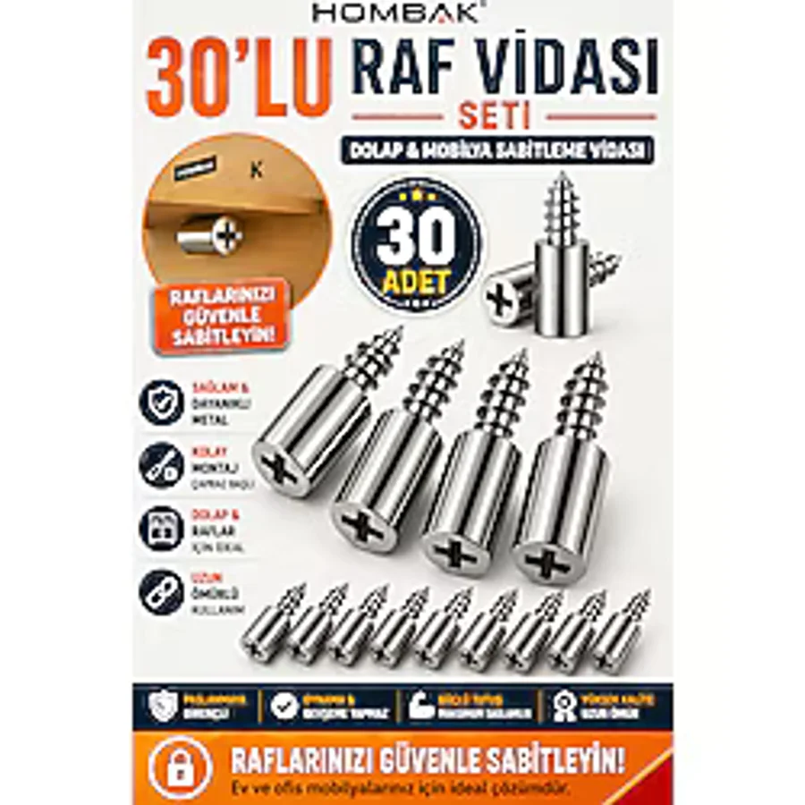 Hombak 30 Adet Dayanıklı Metal Raf Tutucu Raf Pimi 25 Kg Kapasiteli