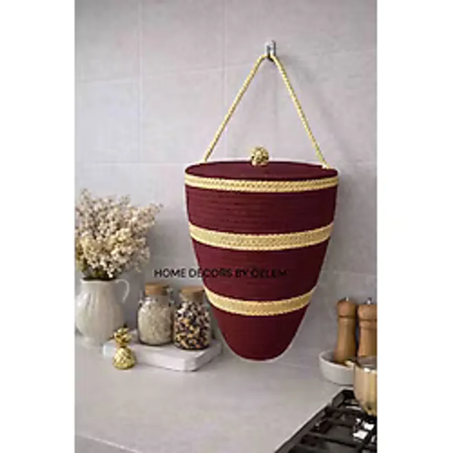 Home Decors By Özlem Poşetlik Kapaklı Poşetlik Organizer Saklama Kutusu Düzenleyici El Emeği Handmade - Bordo