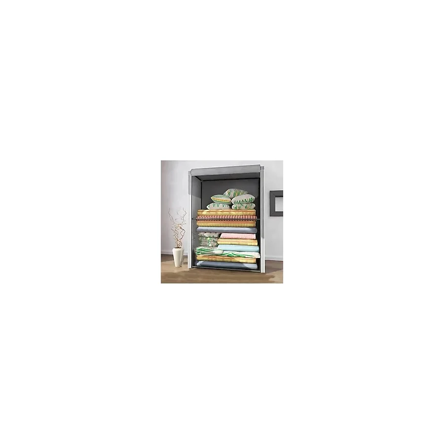 Home Dzgn Home Çelik Metal Borulu Yorgan Hurcu Bez Dolap Bez Yüklük Portatif Saklama Dolabı Gardırop-Gri
