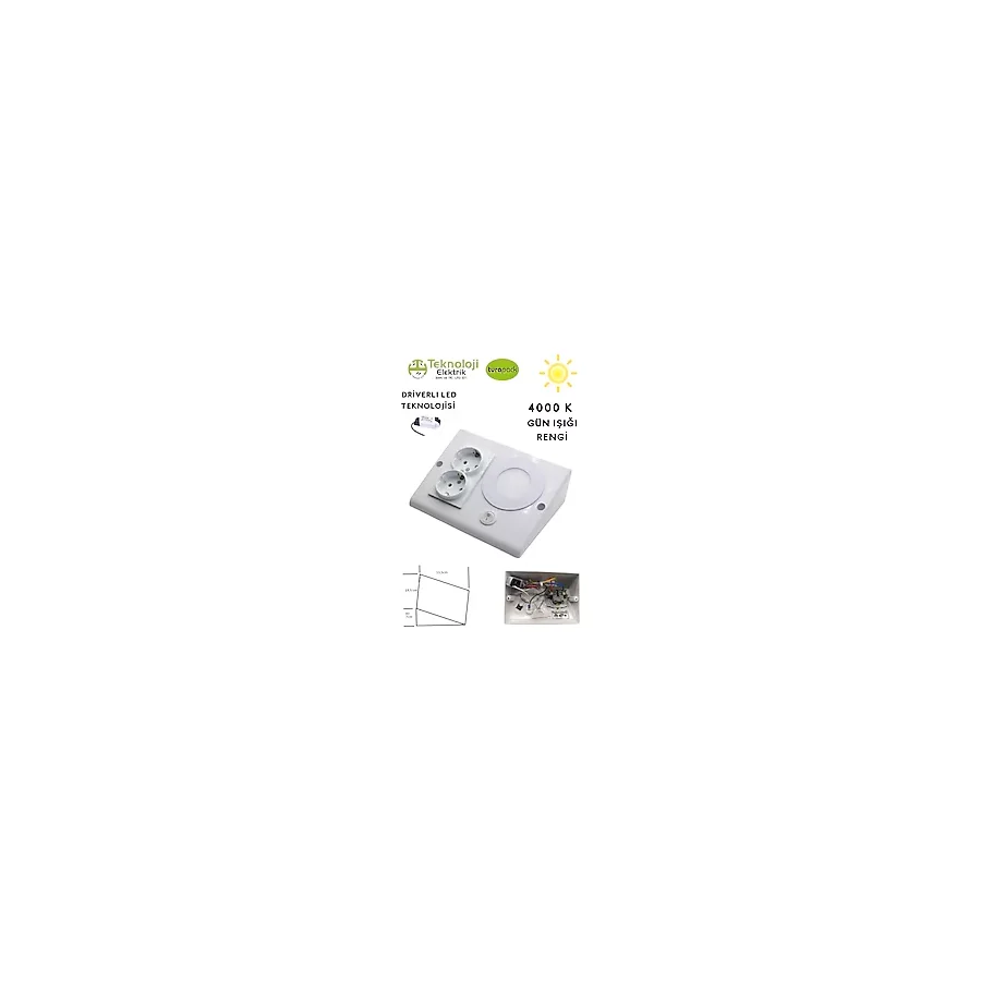 HOMSPARK Tezgah Dolap Altı 2'li Priz Anahtarlı 3 Watt Led Spot Aydınlatma( GÜN IŞIĞI ) 3 Renk Kasa Modeli