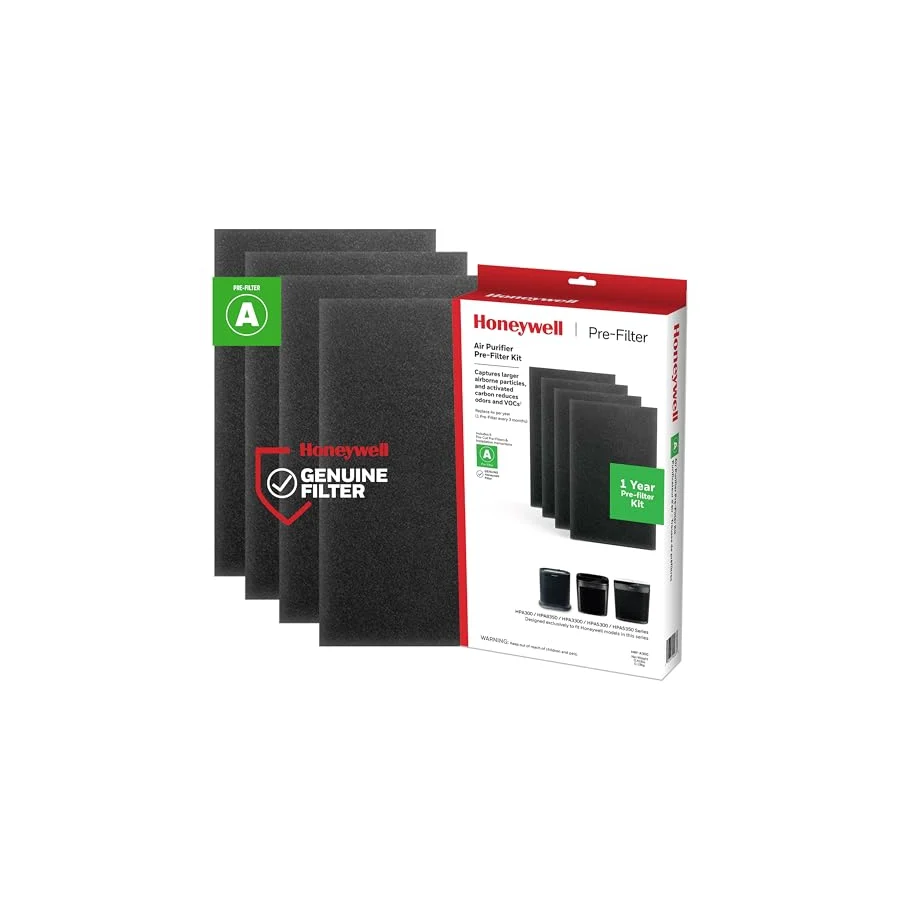 Honeywell HRF-A200 Hava Temizleyici Ön Kit Filtresi, 4'lü Paket - Alerjen Hava Filtresi Toz, VOC, Evcil Hayvan, Mutfak ve Orman Yangını/Duman Kokularını Hedefler