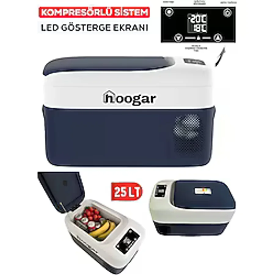 Hoogar Hooger German Led Ekran 21-25 Lt Oto Karavan Tekne Tır Buzdolabı 12-24v -20 Derece Hızlı Soğutma