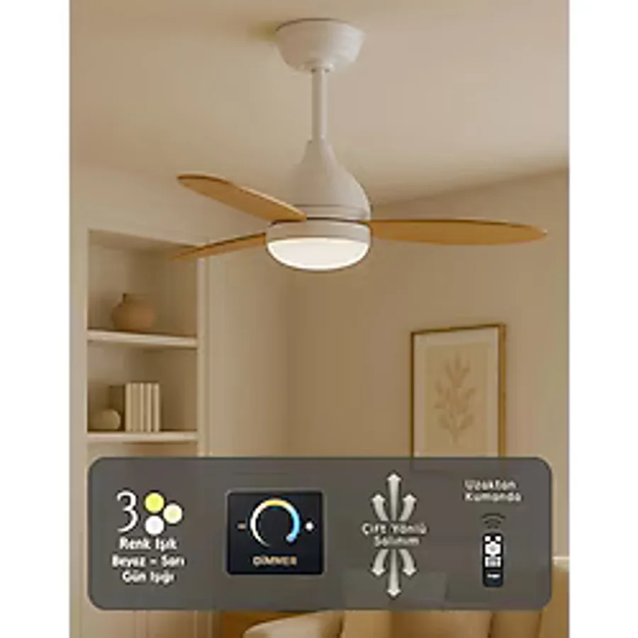 Hoogar Süper Sessiz 3 Renk Uzaktan Kumandalı Dimmer Ayarlı Özel Bambu 95 CM Kanatlı Tavan Vantilatörü BL Isınmaz Motor - Ahşap Rengi