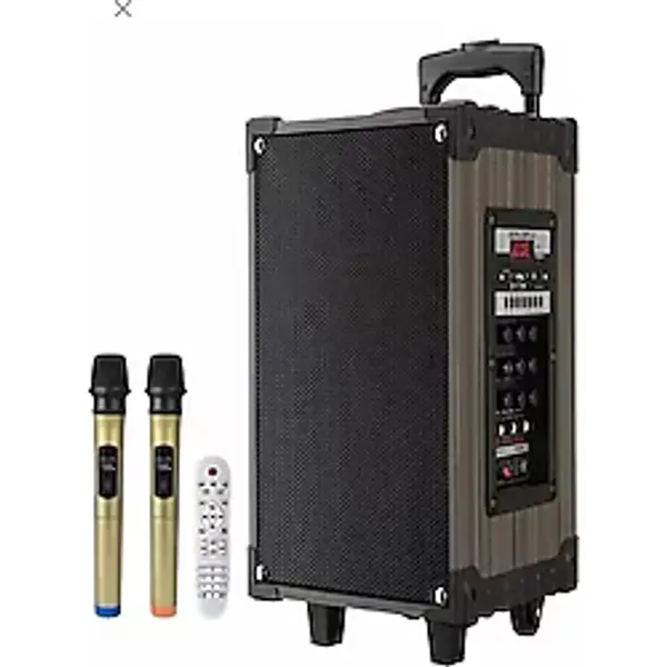 Hoparlör Çift Mikrofon, Bluetooth, Usb, Sd Kart Kumandalı 100WATT Karaoke Sistemi Tekerlekli Amfi