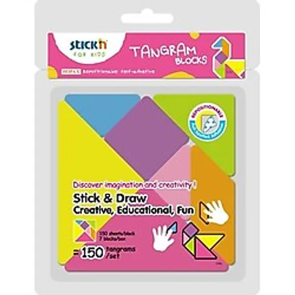 Hopax Stickn Tangram Blok Yapışkanlı Not Kağıdı 7 Renkli 150 Yaprak 29025