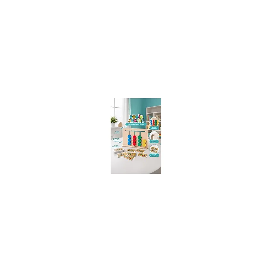 Hopiers Ahşap Rubik Abaküs / 3+ Yaş / Montessori Eğitici ve Öğretici Çocuk Oyuncağı / Güvenli ve Eğlenceli