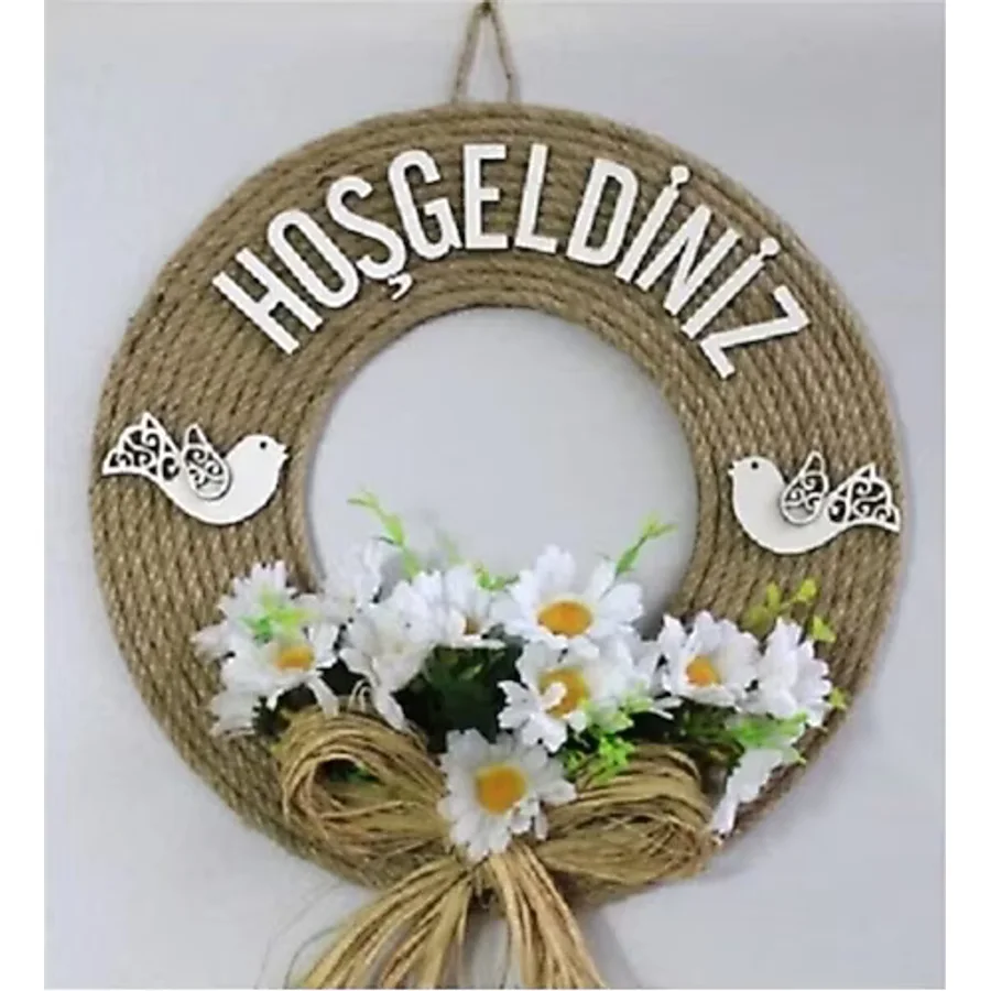 Hoşgeldiniz Yazılı Kapı Süsü Lüks Kapı Süsü Papatya Duvar Ve Kapı Süsü 30 x 30 cm